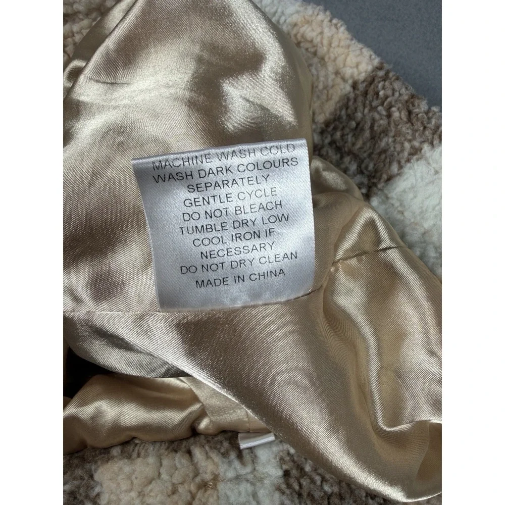 Kings Play Cozy Fleece Sherpa Shorts Plaid Checkered Brown Cream Drawstring M